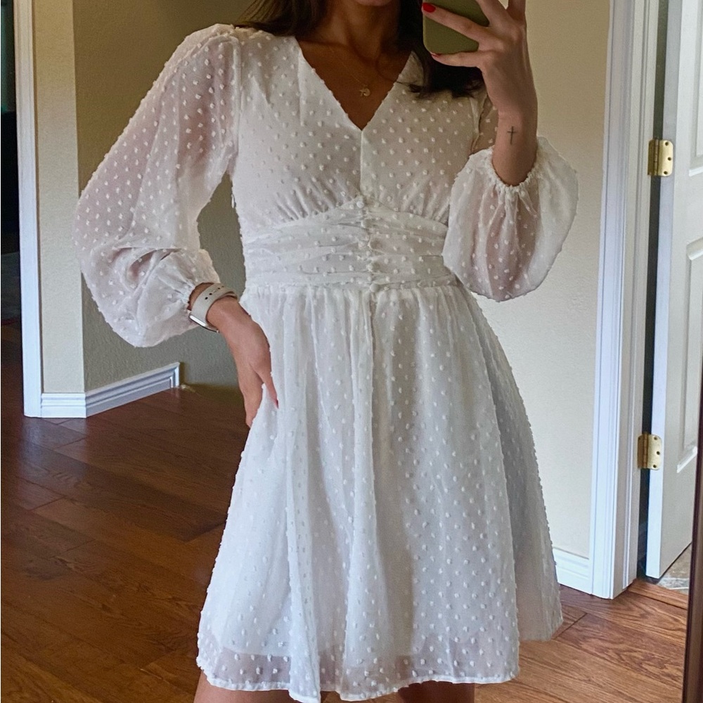Sheer Dotted Long Sleeve Mini Dress